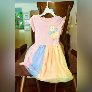 sweet & adorable cotton dress with pastel rainbow tulle, size 10